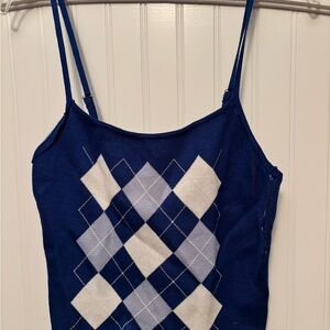 Say What? Royal Blue Argyle Spaghetti Strap Cami Sweater